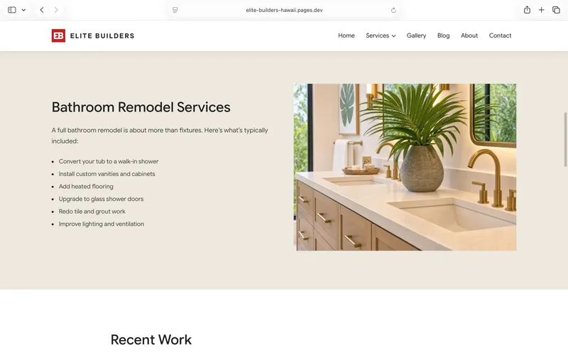 Elite Builders website bathroom remodel project photo