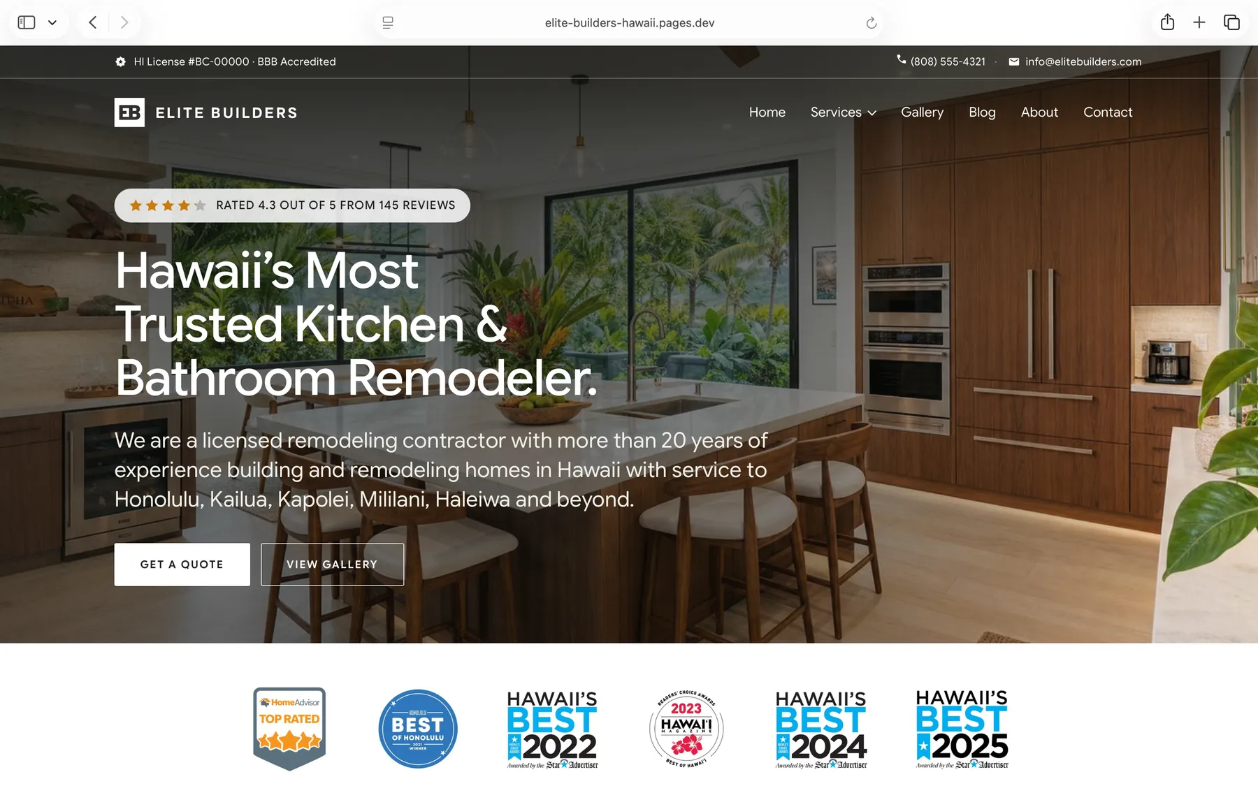 Elite Builders website homepage