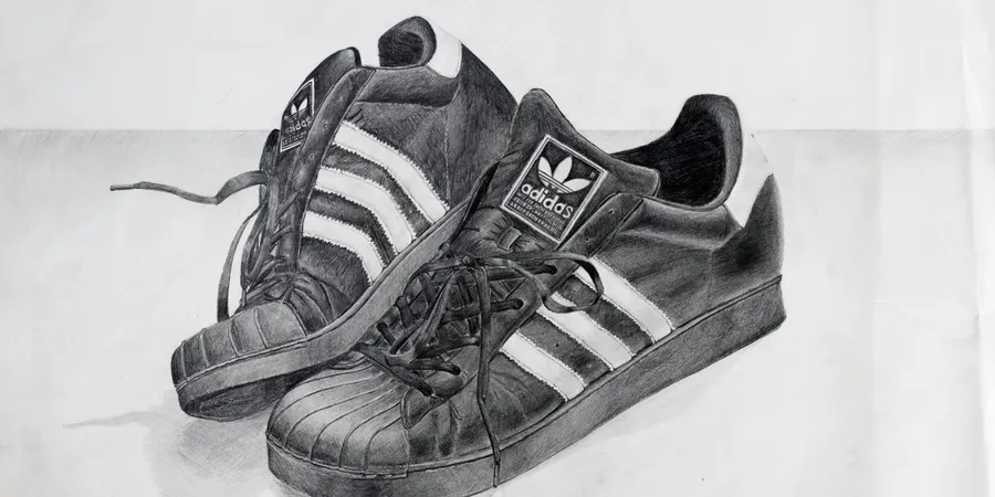 Graphite pencil illustration of Adidas Superstar sneakers