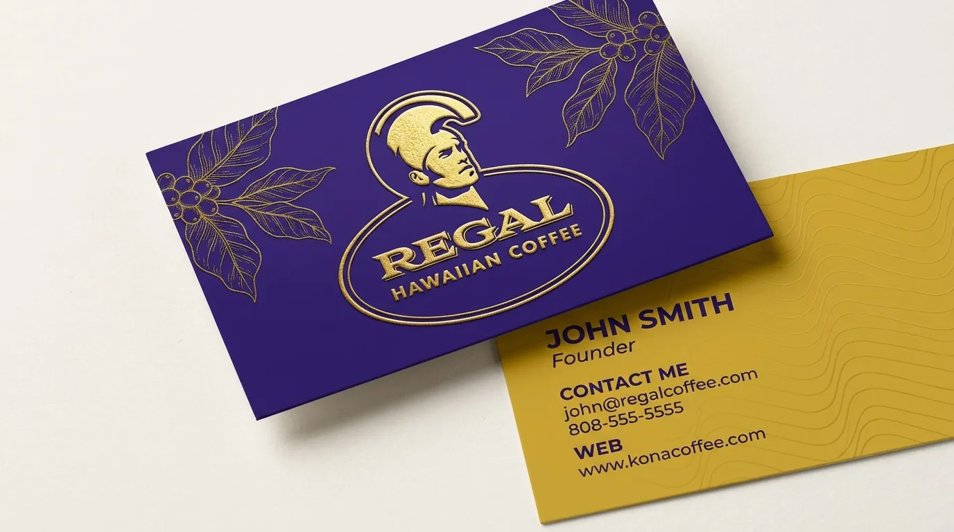 Regal Coffee business card mockup, embossed logo detail