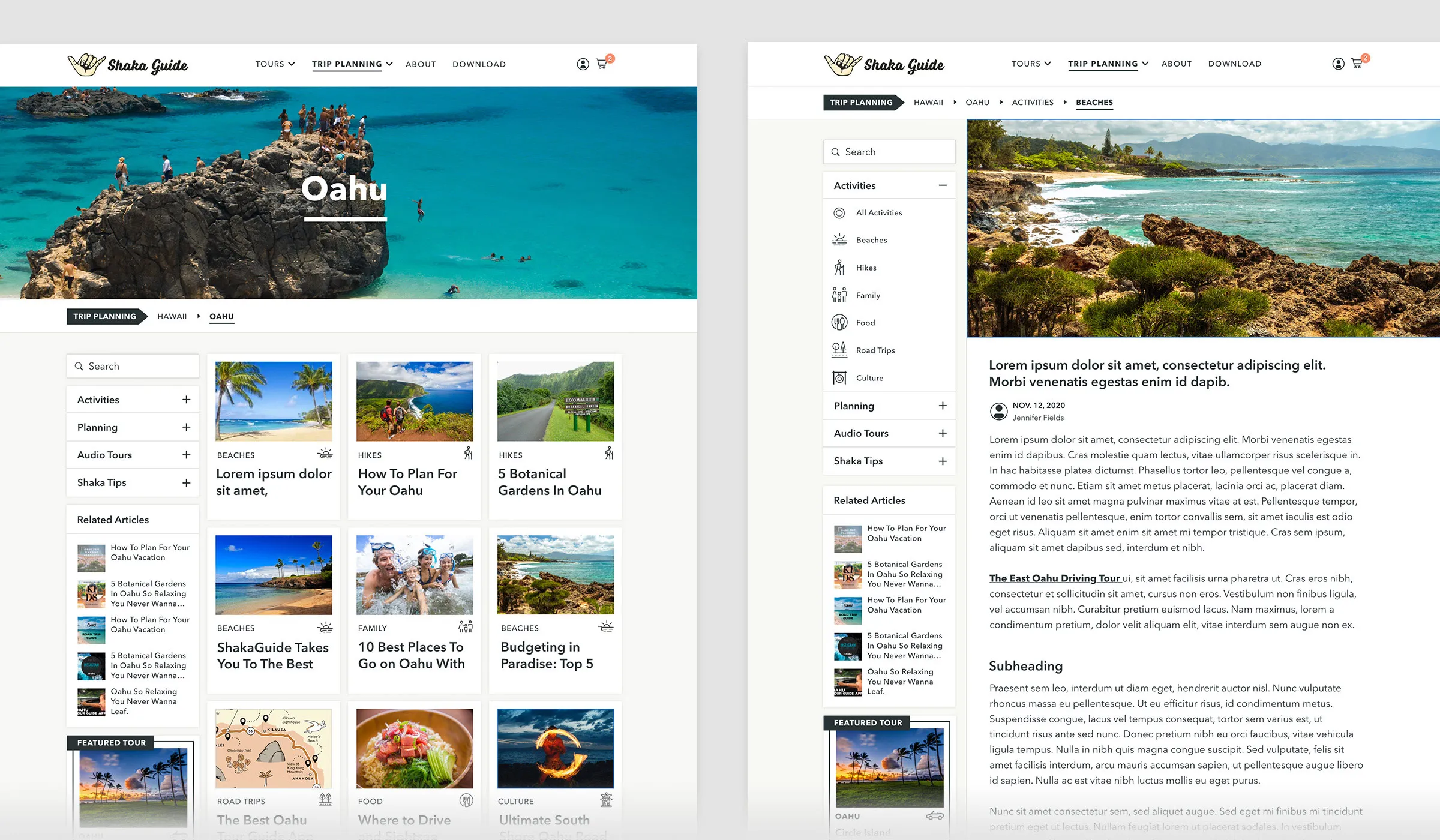 Shaka Guide commerce website redesign