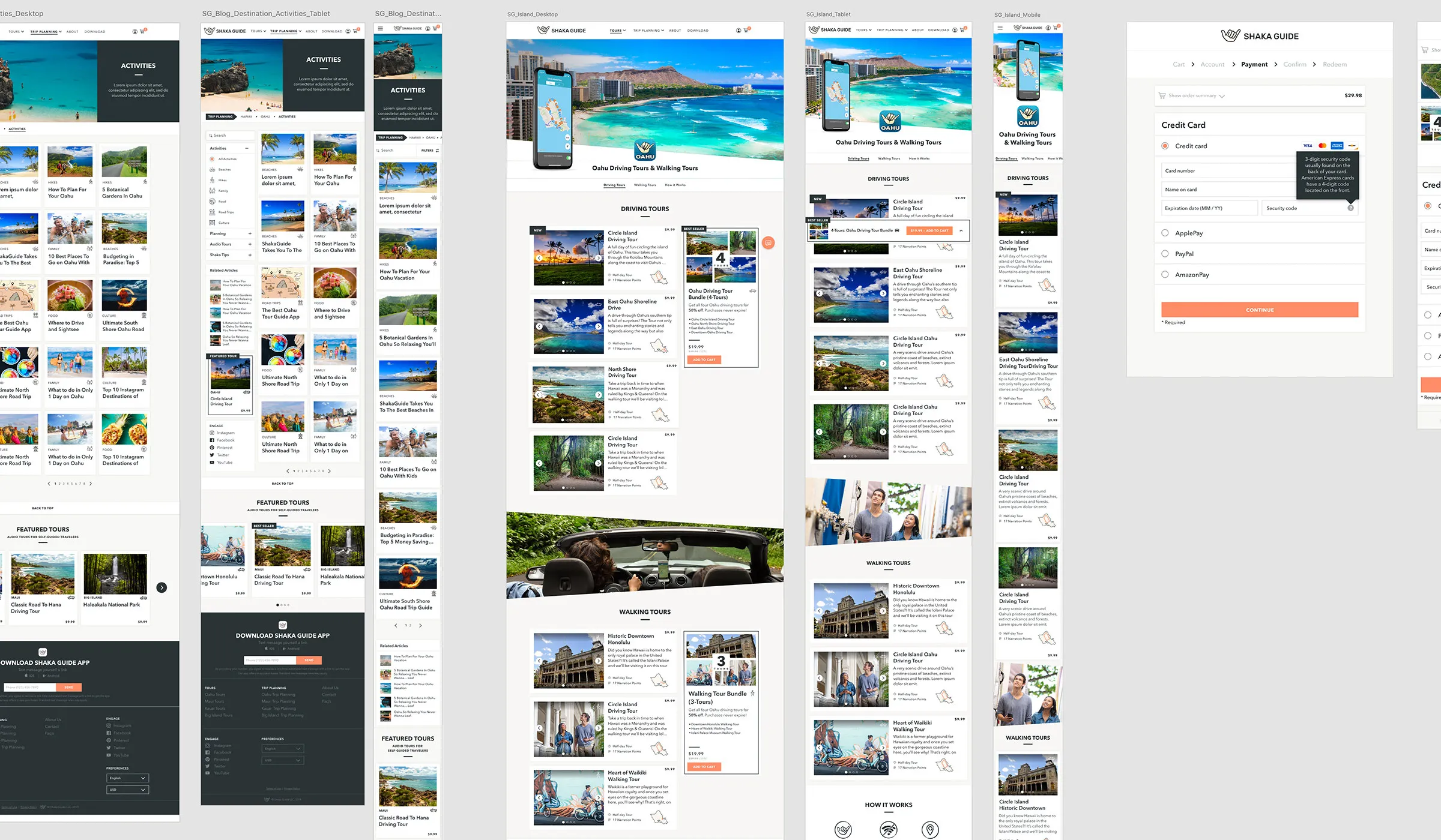Shaka Guide website redesign, full page views